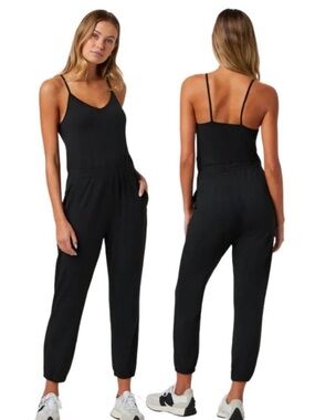 Viori Grey Spaghetti-Strap Jumpsuit with Elastic Waist and Cuffed Ankles